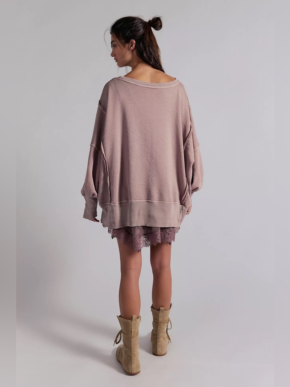 Free People We the Free Camden Sweatshirt Sz Large Oversized Distressed Pullover - Picture 8 of 9